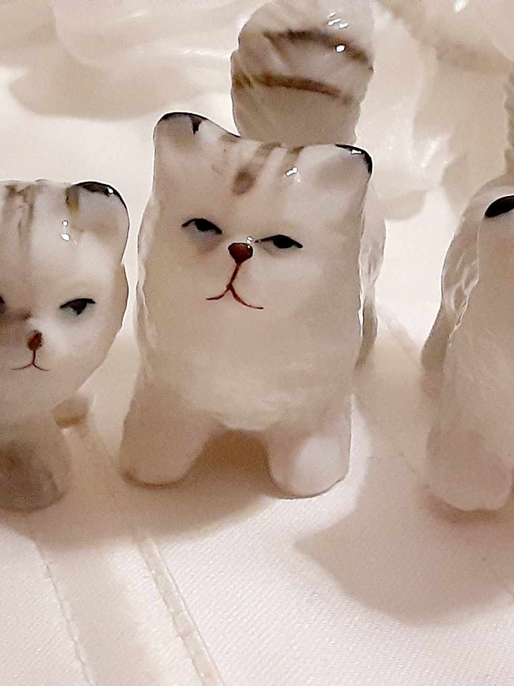 Vintage White and Gray Ceramic Cat Figurines